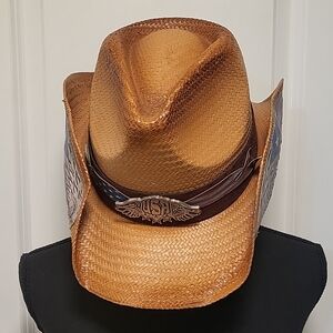 Mens Patriotic Tan Western Hat with USA Emblem